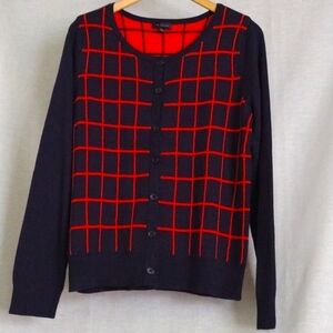 The Limited Plaid Cardigan Sweater Navy Orange Like New Size Large
